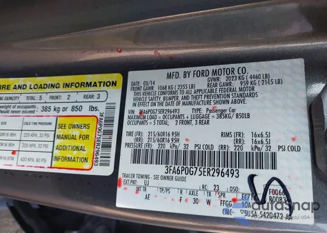 2014 Ford Fusion S from USA, damaged, VIN 3FA6P0G75ER296493